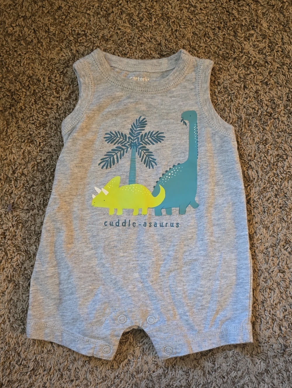3M Carter's Gray Tank Dino Romper with Teal and Lime Print